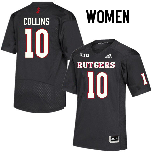 Women #10 Shawn Collins Rutgers Scarlet Knights College Football Jerseys Sale-Black - Click Image to Close